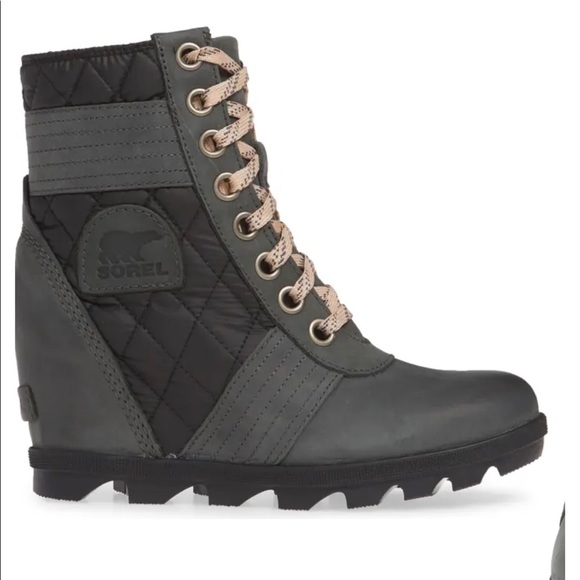 SOREL LEXIE WEDGE WATERPROOF BOOTIES DARK SLATE - Picture 3 of 10